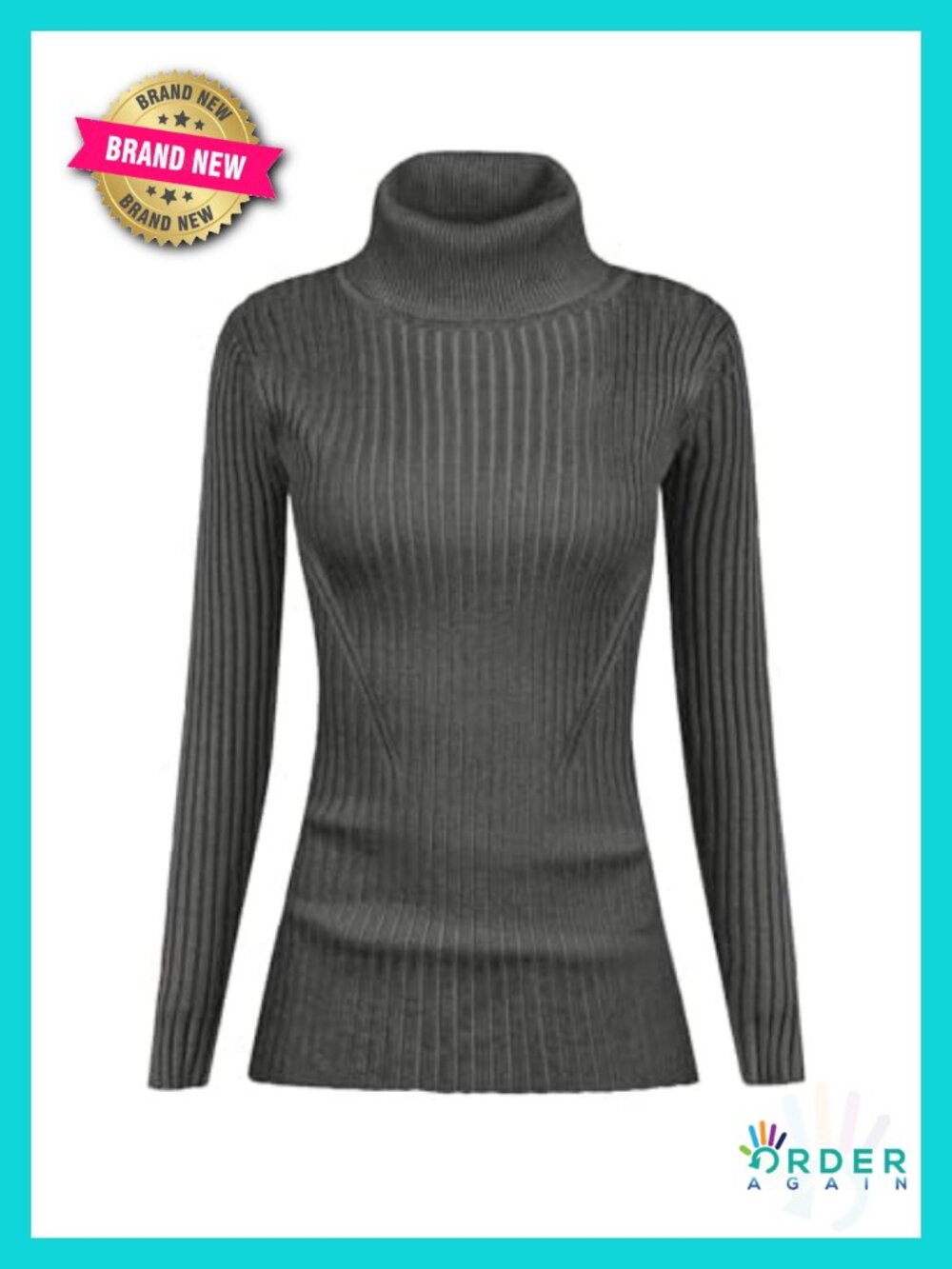 Turtleneck Ribbed Knitted Fitted Sweater Long Sleeve Pullover